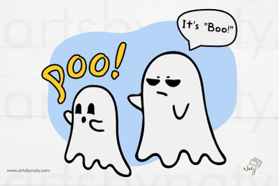 Halloween funny ghosts illustration. Poo! It&#039;s &quot;Boo!&quot;