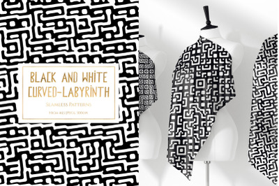 Black and White Curved Labyrinth Patterns