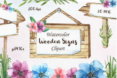 Watercolor Wooden Signs Clipart