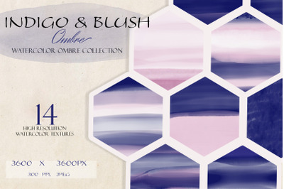 Indigo &amp; Blush Watercolor Texture Set