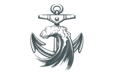 Anchor with Ocean Wave Tattoo Illustration