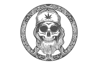 Old Hippie Skull on Symbol of Peace