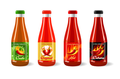 Hot Chili Sauce Bottle Package and Label Design Set