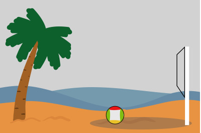 Summer Flat Illustration with Beach Volleyball