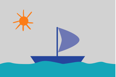 Summer Flat Illustration with Blue Boat