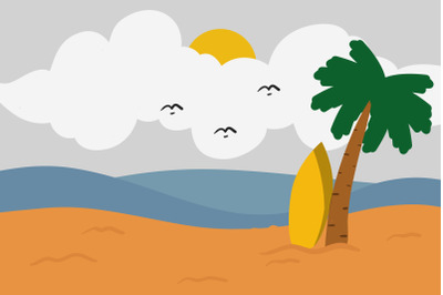 Summer Flat Illustration with Sand Beach