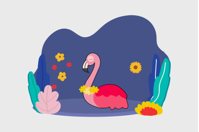 Summer Flat Illustration with Flamingo