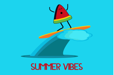 Summer Icon with Watermelon Surfing