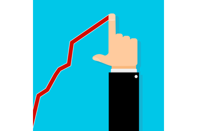 Business growth, upward graph and human hand