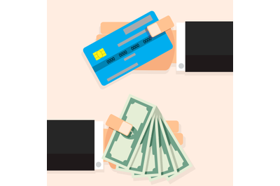 Cash money banknote and credit card