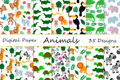 Set seamless patterns cute animals vector illustration