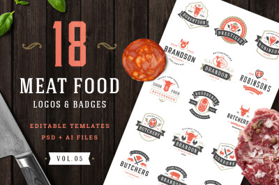 18 Meat Food Logos and Badges