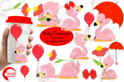 Baby Flamingoes Fun Clipart AMB-2631