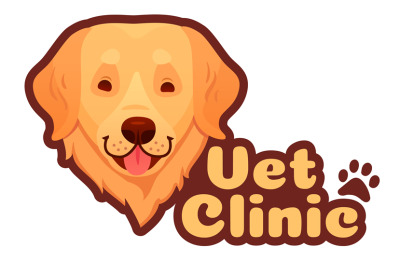 Vet clinic and veterinary logo with dog face. Pet health care in hospi