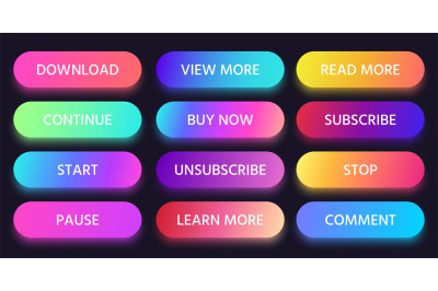 Colorful gradient button. Read, view and learn more buttons. Buy now,