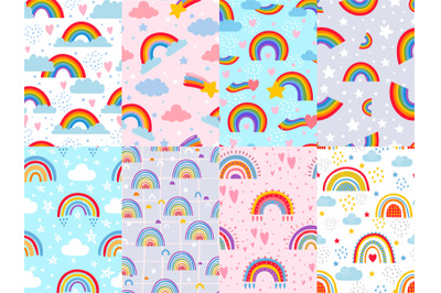 Seamless rainbow pattern. Stars&2C; clouds and rainbows in sky&2C; colorful