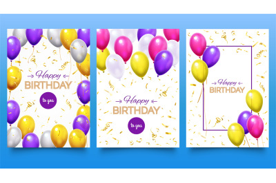 Balloon poster for birthday party. Colorful helium balloons with falli