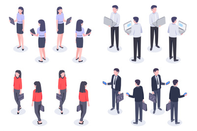 Business people isometric set. Man and woman office worker in elegant