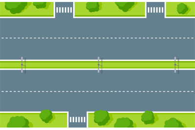 Empty highway top view. Road asphalt with pedestrian crossing, white d