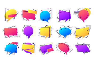 Gradient speech bubble set. Colorful frames with lines and dots for st