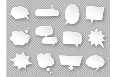 Thought balloons. Paper speech bubbles&2C; white communication messages c