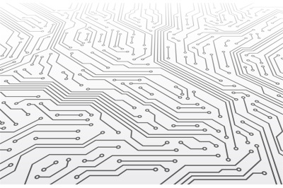 Circuit board. Motherboard scheme in perspective, digital microchip co