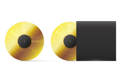 Golden vinyl record. Realistic template vector illustration