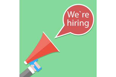 We hiring announcement banner with bullhorn