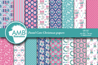 Pastel Christmas Cats Papers AMB-2667