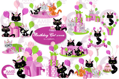 Birthday Cat Scenes Clipart AMB-2671