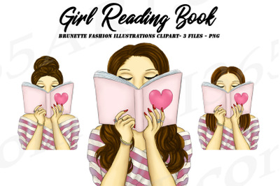 Reading Girls Brunette Fashion Clipart PNG
