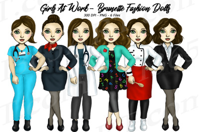 Working Career Girls Brunette Jobs Clipart
