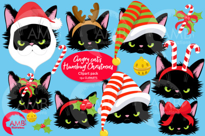 Angry Cat Christmas Dress Up Clipart AMB-2693