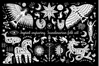 Scandinavian folk art. Engraving