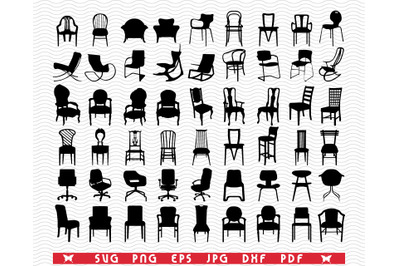 SVG Chairs Armchairs, Black silhouettes digital clipart