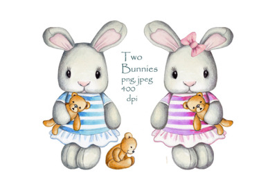 Two Bunnies. Hand drawn.
