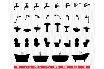 SVG Bathroom Elements, Black silhouettes digital clipart