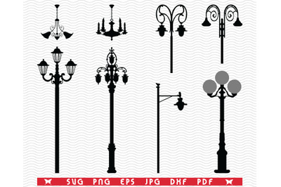 SVG Street Lanterns&2C; Black silhouettes digital clipart