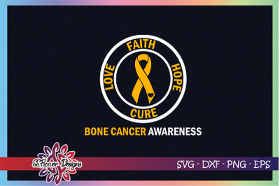 Love, hope, faith, cure, bone cancer awareness svg, yellow ribbon svg