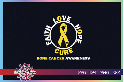 Love, hope, faith, cure, bone cancer awareness svg, yellow ribbon svg