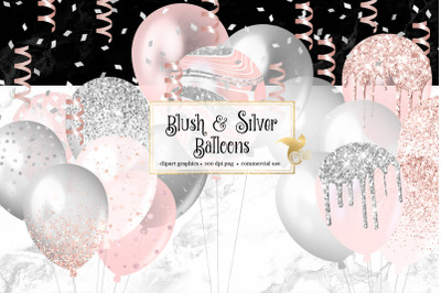 Blush and Silver Balloons Clipart