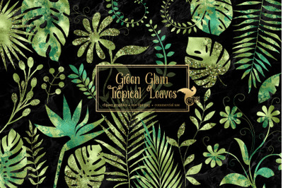 Green Glam Tropical Leaves Clipart