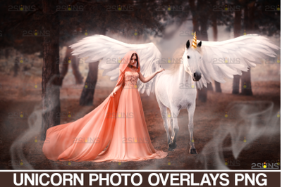Unicorn overlay &amp; Flower backdrop, White Horse png overlays