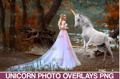 Unicorn overlay &amp; Flower backdrop, White Horse png overlays