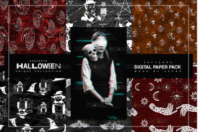 Halloween Digital Paper, Halloween Horror Witch Skulls Ghost
