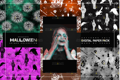 Halloween Digital Paper, Halloween Horror Witch Skulls Ghost