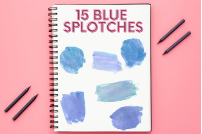 Blue Watercolor splash clipart, Light Blue watercolor brush strokes, Watercolor dots