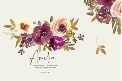 Autumn Watercolor Floral Clipart Set