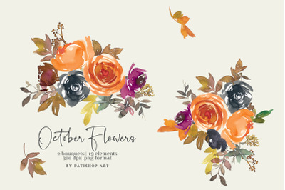 Autumn Watercolor Floral Clipart Set