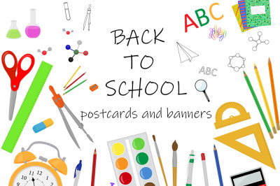 Set back to school postcards and banners vector